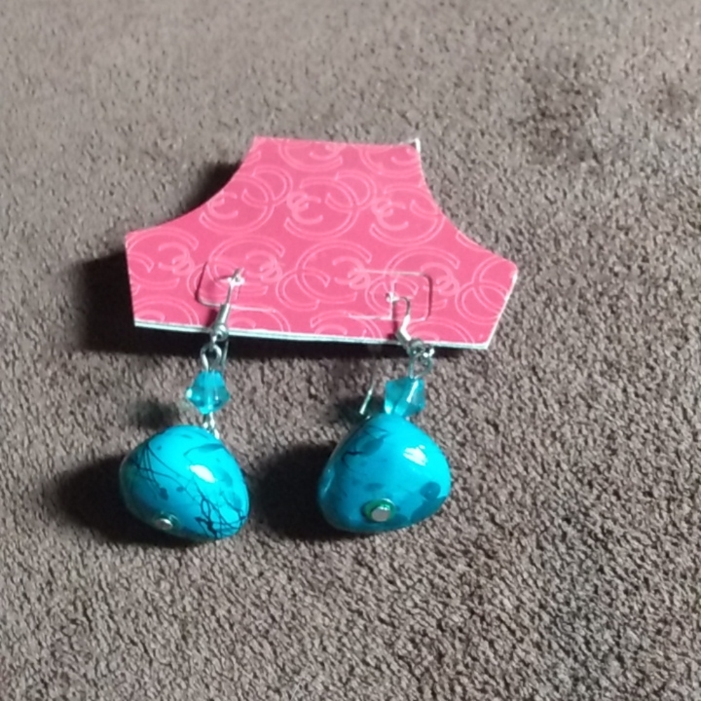 Polished teal stone earrings no brand